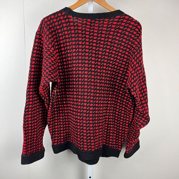 Devold Design Vintage Crewneck Sweater Mens Large Black Red Wool Norway - Picture 5 of 6